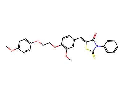 (5Z)-5-[[3-methoxy-4-[2-(4-methoxyphenoxy)ethoxy]phenyl]methylidene]-3-phenyl-2-sulfanylidene-1,3-thiazolidin-4-one structure