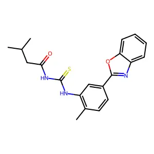 N-[[5-(1,3-benzoxazol-2-yl)-2-methylphenyl]carbamothioyl]-3-methylbutanamide structure