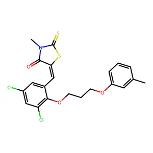 (5E)-5-[[3,5-dichloro-2-[3-(3-methylphenoxy)propoxy]phenyl]methylidene]-3-methyl-2-sulfanylidene-1,3-thiazolidin-4-one structure