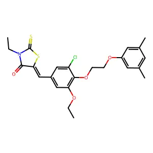 (5Z)-5-[[3-chloro-4-[2-(3,5-dimethylphenoxy)ethoxy]-5-ethoxyphenyl]methylidene]-3-ethyl-2-sulfanylidene-1,3-thiazolidin-4-one structure