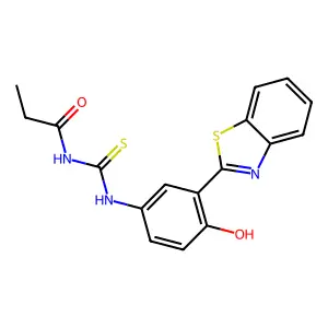 N-((3-(benzo[d]thiazol-2-yl)-4-hydroxyphenyl)carbamothioyl)propionamide structure