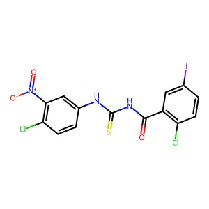 2-chloro-N-[(4-chloro-3-nitrophenyl)carbamothioyl]-5-iodobenzamide structure