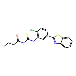N-[[5-(1,3-benzothiazol-2-yl)-2-chlorophenyl]carbamothioyl]butanamide structure