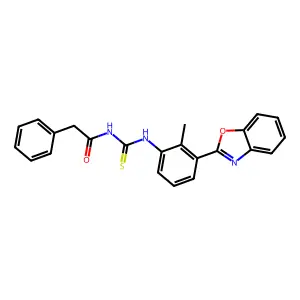 N-[[3-(1,3-benzoxazol-2-yl)-2-methylphenyl]carbamothioyl]-2-phenylacetamide structure