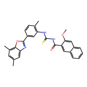 N-[[5-(5,7-dimethyl-1,3-benzoxazol-2-yl)-2-methylphenyl]carbamothioyl]-3-methoxynaphthalene-2-carboxamide structure
