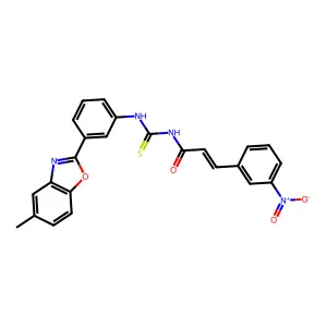 (2E)-N-{[3-(5-methyl-1,3-benzoxazol-2-yl)phenyl]carbamothioyl}-3-(3-nitrophenyl)prop-2-enamide structure