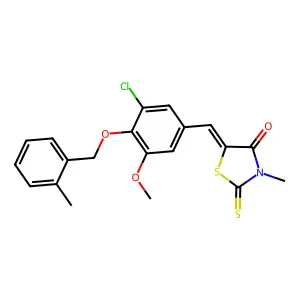 (5E)-5-[[3-chloro-5-methoxy-4-[(2-methylphenyl)methoxy]phenyl]methylidene]-3-methyl-2-sulfanylidene-1,3-thiazolidin-4-one structure