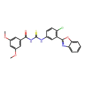 N-[[3-(1,3-benzoxazol-2-yl)-4-chlorophenyl]carbamothioyl]-3,5-dimethoxybenzamide structure