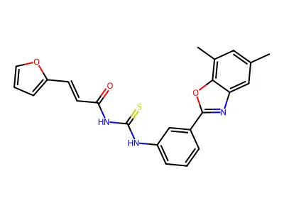 (2E)-N-{[3-(5,7-dimethyl-1,3-benzoxazol-2-yl)phenyl]carbamothioyl}-3-(furan-2-yl)prop-2-enamide structure