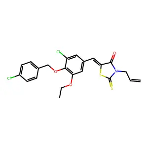 (5E)-5-[[3-chloro-4-[(4-chlorophenyl)methoxy]-5-ethoxyphenyl]methylidene]-3-prop-2-enyl-2-sulfanylidene-1,3-thiazolidin-4-one structure