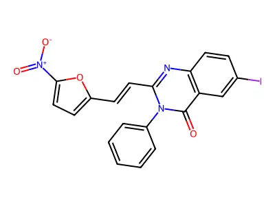 6-iodo-2-[(E)-2-(5-nitrofuran-2-yl)ethenyl]-3-phenylquinazolin-4-one structure