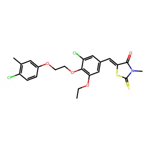 (5Z)-5-[[3-chloro-4-[2-(4-chloro-3-methylphenoxy)ethoxy]-5-ethoxyphenyl]methylidene]-3-methyl-2-sulfanylidene-1,3-thiazolidin-4-one structure