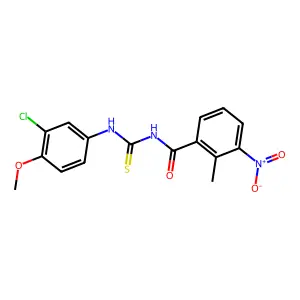 N-[(3-chloro-4-methoxyphenyl)carbamothioyl]-2-methyl-3-nitrobenzamide structure