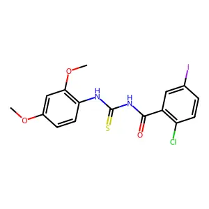 2-chloro-N-[(2,4-dimethoxyphenyl)carbamothioyl]-5-iodobenzamide structure