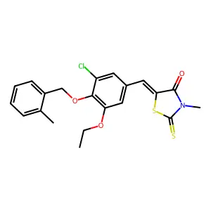 (5E)-5-[[3-chloro-5-ethoxy-4-[(2-methylphenyl)methoxy]phenyl]methylidene]-3-methyl-2-sulfanylidene-1,3-thiazolidin-4-one structure