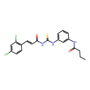 N-[3-({[(2E)-3-(2,4-dichlorophenyl)prop-2-enoyl]carbamothioyl}amino)phenyl]butanamide structure