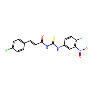 (E)-3-(4-chlorophenyl)-N-[(4-fluoro-3-nitrophenyl)carbamothioyl]prop-2-enamide structure