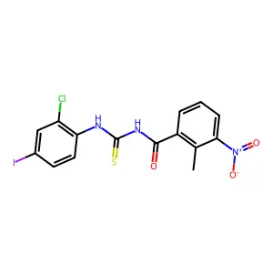N-[(2-chloro-4-iodophenyl)carbamothioyl]-2-methyl-3-nitrobenzamide structure