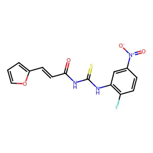 (E)-N-[(2-fluoro-5-nitrophenyl)carbamothioyl]-3-(furan-2-yl)prop-2-enamide structure