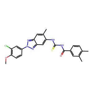 N-[[2-(3-chloro-4-methoxyphenyl)-6-methylbenzotriazol-5-yl]carbamothioyl]-3,4-dimethylbenzamide structure