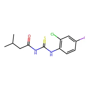 N-[(2-chloro-4-iodophenyl)carbamothioyl]-3-methylbutanamide structure