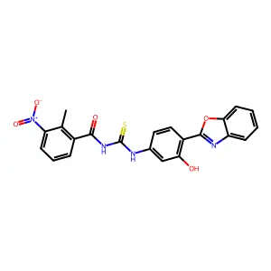 N-{[4-(1,3-benzoxazol-2-yl)-3-hydroxyphenyl]carbamothioyl}-2-methyl-3-nitrobenzamide structure
