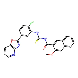 N-[[2-chloro-5-([1,3]oxazolo[4,5-b]pyridin-2-yl)phenyl]carbamothioyl]-3-methoxynaphthalene-2-carboxamide structure