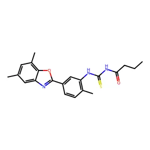 N-[[5-(5,7-dimethyl-1,3-benzoxazol-2-yl)-2-methylphenyl]carbamothioyl]butanamide structure