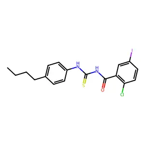 N-[(4-butylphenyl)carbamothioyl]-2-chloro-5-iodobenzamide structure