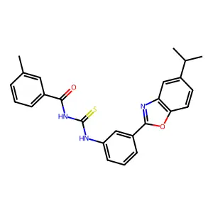 3-methyl-N-[[3-(5-propan-2-yl-1,3-benzoxazol-2-yl)phenyl]carbamothioyl]benzamide structure