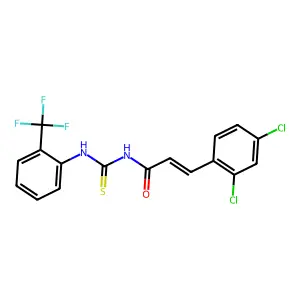 (2E)-3-(2,4-dichlorophenyl)-N-{[2-(trifluoromethyl)phenyl]carbamothioyl}prop-2-enamide structure