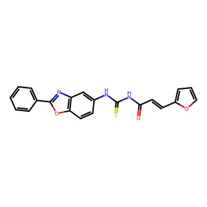 (E)-3-(furan-2-yl)-N-[(2-phenyl-1,3-benzoxazol-5-yl)carbamothioyl]prop-2-enamide structure