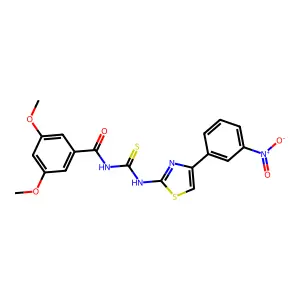 3,5-dimethoxy-N-[[4-(3-nitrophenyl)-1,3-thiazol-2-yl]carbamothioyl]benzamide structure