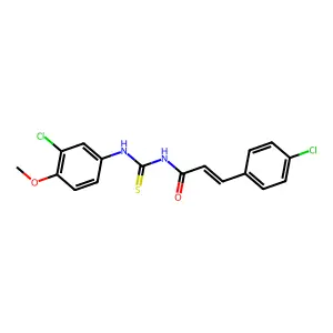 (E)-N-[(3-chloro-4-methoxyphenyl)carbamothioyl]-3-(4-chlorophenyl)prop-2-enamide structure