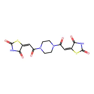 (5Z)-5-(2-{4-[(2E)-2-(2,4-dioxo-1,3-thiazolidin-5-ylidene)acetyl]piperazin-1-yl}-2-oxoethylidene)-1,3-thiazolidine-2,4-dione structure