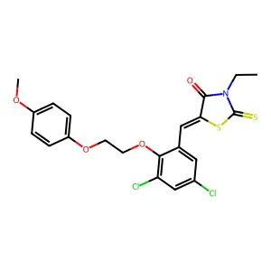 (5Z)-5-[[3,5-dichloro-2-[2-(4-methoxyphenoxy)ethoxy]phenyl]methylidene]-3-ethyl-2-sulfanylidene-1,3-thiazolidin-4-one structure