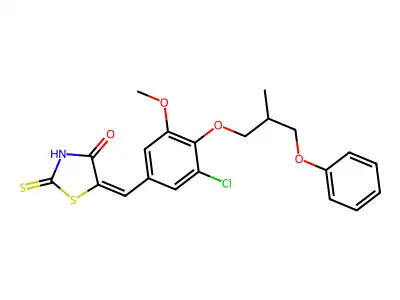 (5E)-5-[[3-chloro-5-methoxy-4-(2-methyl-3-phenoxypropoxy)phenyl]methylidene]-2-sulfanylidene-1,3-thiazolidin-4-one structure