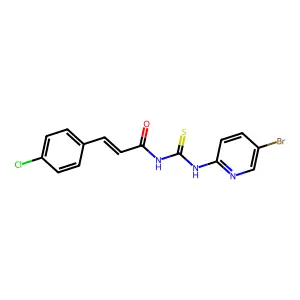 (E)-N-[(5-bromopyridin-2-yl)carbamothioyl]-3-(4-chlorophenyl)prop-2-enamide structure