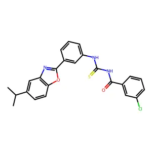 3-chloro-N-[[3-(5-propan-2-yl-1,3-benzoxazol-2-yl)phenyl]carbamothioyl]benzamide structure