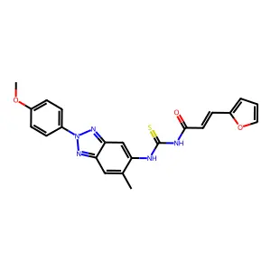 (E)-3-(furan-2-yl)-N-[[2-(4-methoxyphenyl)-6-methylbenzotriazol-5-yl]carbamothioyl]prop-2-enamide structure