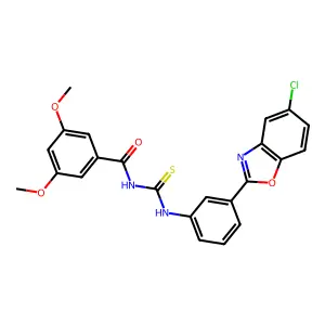 N-[[3-(5-chloro-1,3-benzoxazol-2-yl)phenyl]carbamothioyl]-3,5-dimethoxybenzamide structure