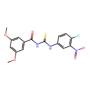 N-[(4-fluoro-3-nitrophenyl)carbamothioyl]-3,5-dimethoxybenzamide structure