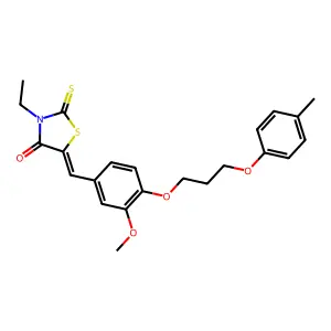 (5E)-3-ethyl-5-[[3-methoxy-4-[3-(4-methylphenoxy)propoxy]phenyl]methylidene]-2-sulfanylidene-1,3-thiazolidin-4-one structure