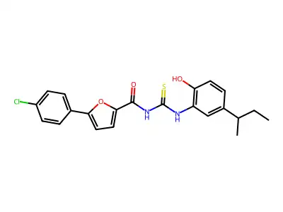 N-{[5-(butan-2-yl)-2-hydroxyphenyl]carbamothioyl}-5-(4-chlorophenyl)furan-2-carboxamide structure