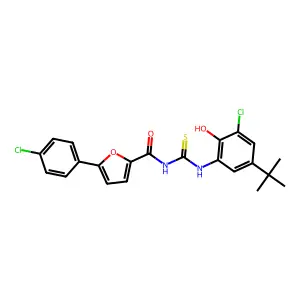 N-[(5-tert-butyl-3-chloro-2-hydroxyphenyl)carbamothioyl]-5-(4-chlorophenyl)furan-2-carboxamide structure
