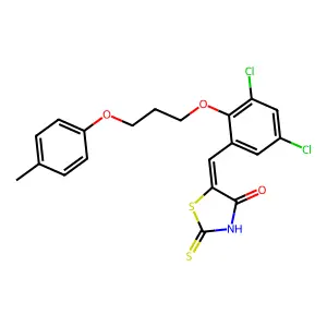 (5E)-5-[[3,5-dichloro-2-[3-(4-methylphenoxy)propoxy]phenyl]methylidene]-2-sulfanylidene-1,3-thiazolidin-4-one structure