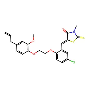 (5Z)-5-(5-chloro-2-{2-[2-methoxy-4-(prop-2-en-1-yl)phenoxy]ethoxy}benzylidene)-3-methyl-2-thioxo-1,3-thiazolidin-4-one structure