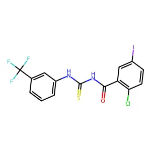 2-chloro-5-iodo-N-[[3-(trifluoromethyl)phenyl]carbamothioyl]benzamide structure