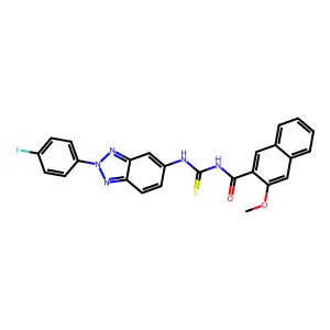 N-[[2-(4-fluorophenyl)benzotriazol-5-yl]carbamothioyl]-3-methoxynaphthalene-2-carboxamide structure