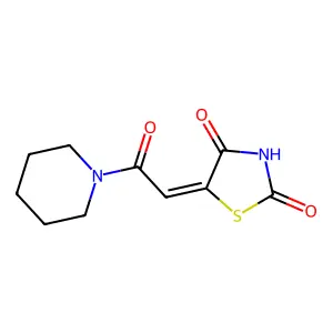 (5E)-4-hydroxy-5-[2-oxo-2-(piperidin-1-yl)ethylidene]-1,3-thiazol-2(5H)-one structure